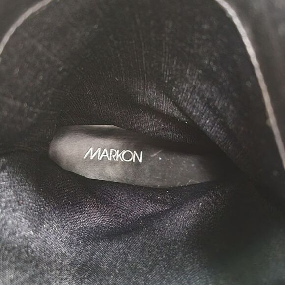 Makron Suela Black Leather and Floral Suede Semi Slochy Women's Boots - Picture 10 of 15